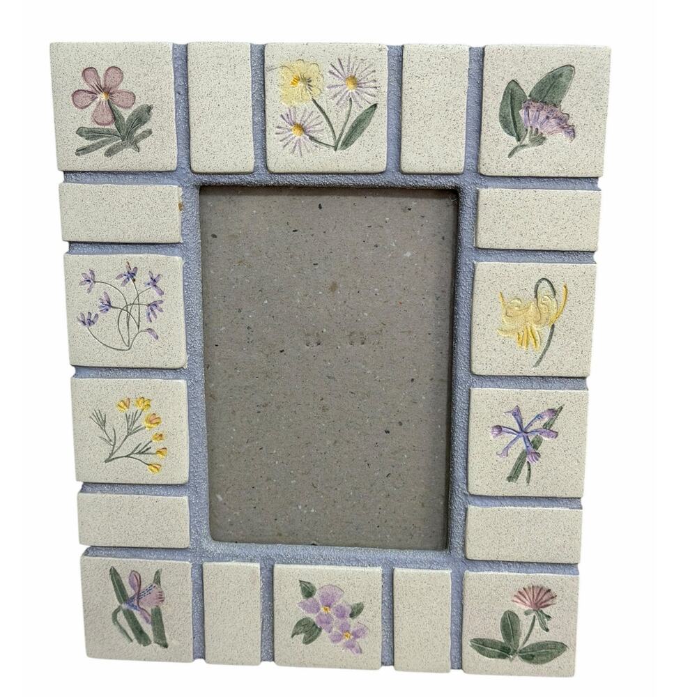 Hand Painted Flower Garden Tile Photo Picture Frame by Malden Int'l 5 x 7 Photo